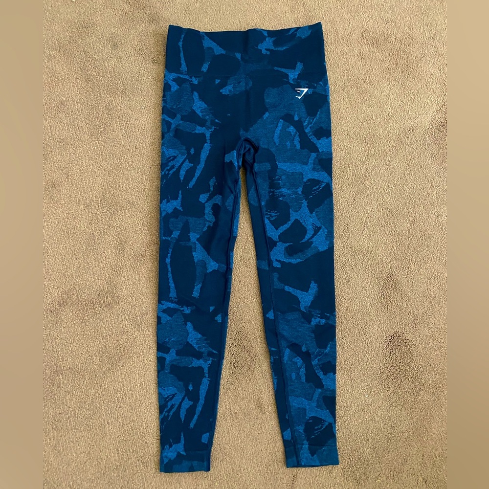 Gymshark Blue Camo Leggings, size small, 26 inch long